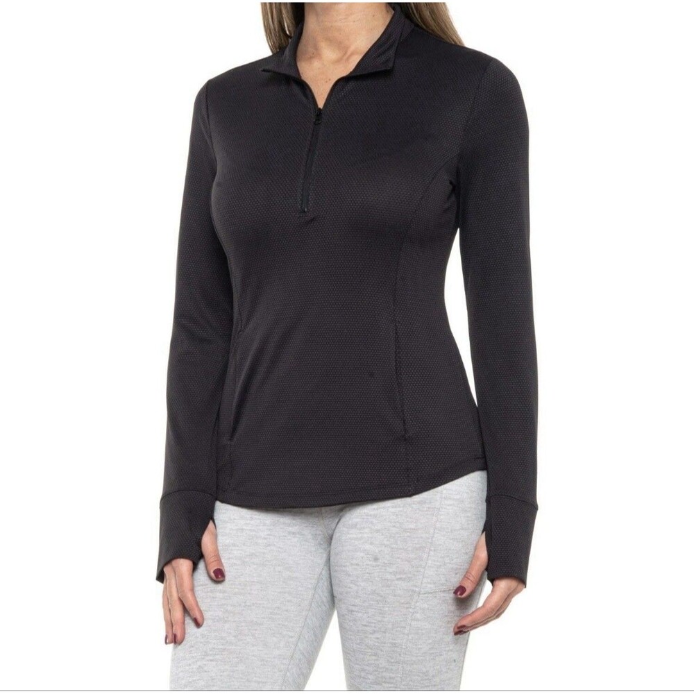 Athletic Works Women’s Top Blouse Long Sleeve 1/4 Zipper XL Black Pockets Front